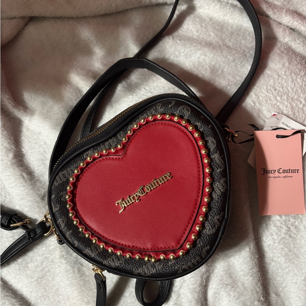 Juicy Couture Black and Red Heart Crossbody Bag